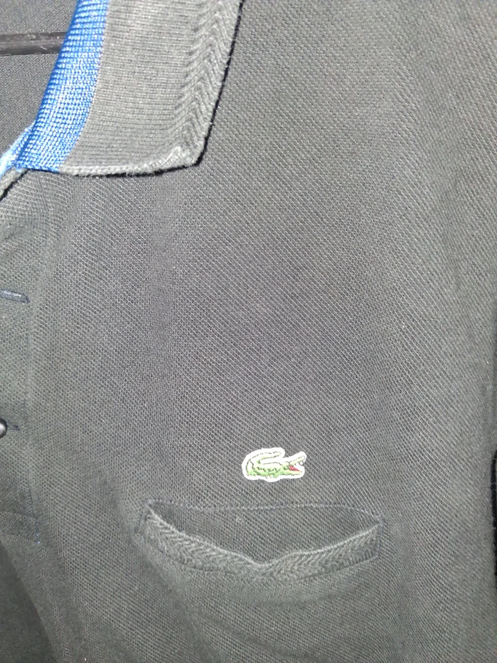 Lacoste Black Polo with Blue Collar and Green Placket